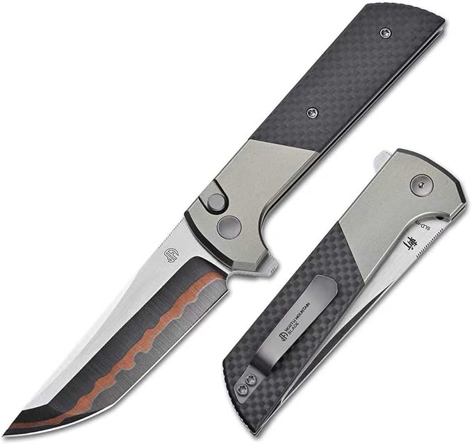 CHOP2 Folding Pocket Tool, 3.35in Tanto Style Edge, SLD Triple-Layer Steel Blade, CNC Aluminum Handle with Carbon Fiber Inlay, EDC Outdoor Utility Knife (2407 GRCF 5)