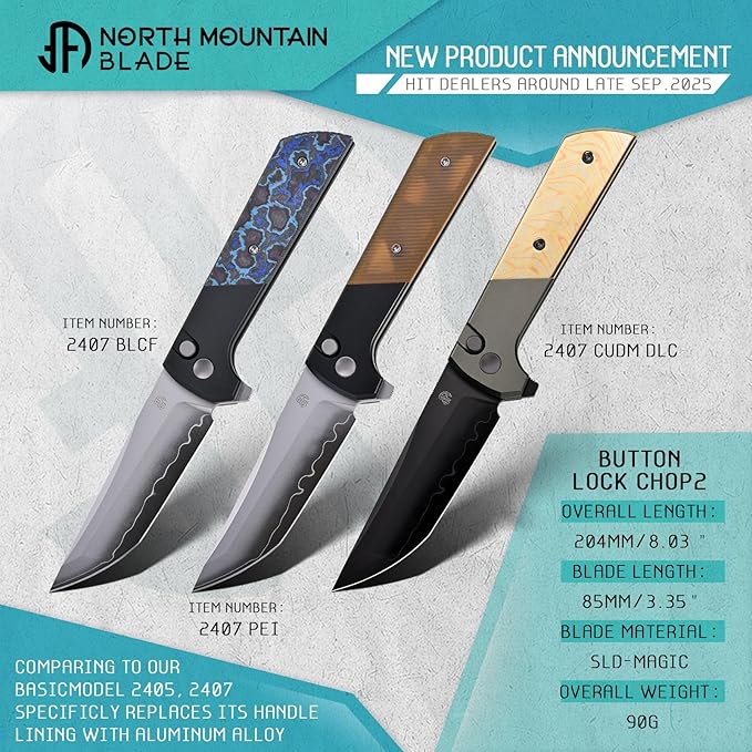 CHOP2 Folding Pocket Tool, 3.35in Tanto Style Edge, SLD Triple-Layer Steel Blade, CNC Aluminum Handle with Carbon Fiber Inlay, EDC Outdoor Utility Knife (2407 GRCF 5)