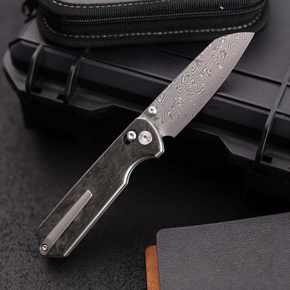 Imperial Penguin M060 Damascus steel cross bar lock thumb stud deployment