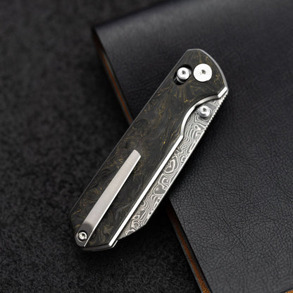 Imperial Penguin M060 Damascus steel cross bar lock thumb stud deployment