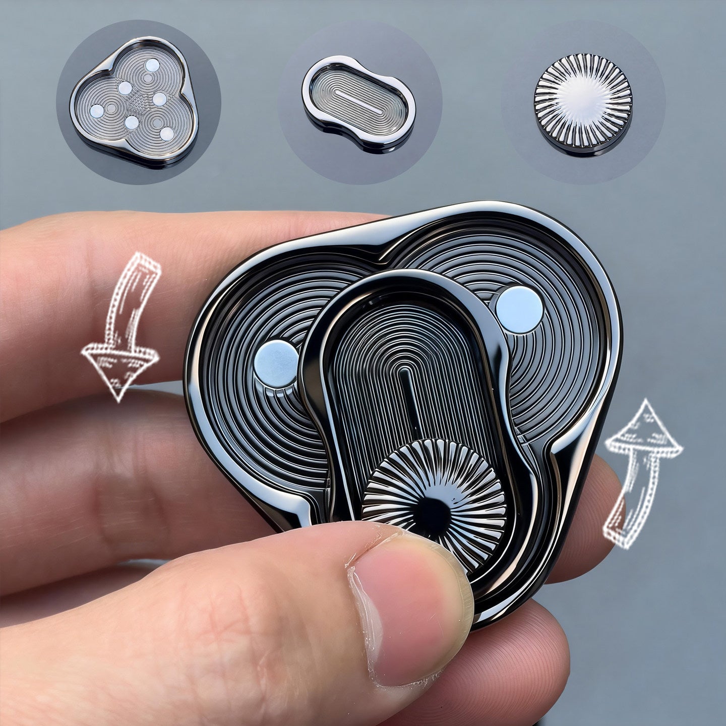 edc Stress-relieving Toy Three-ring card-pushing player Play piece, Papa Coin, adult stress-relieving Black technology fidget Spinner metal