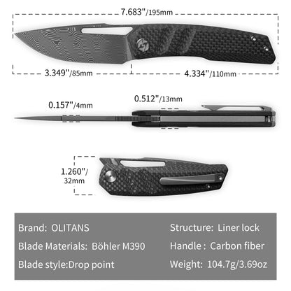 Sworf T077 Damascus Carbon fiber handle Liner Lock slot deployment