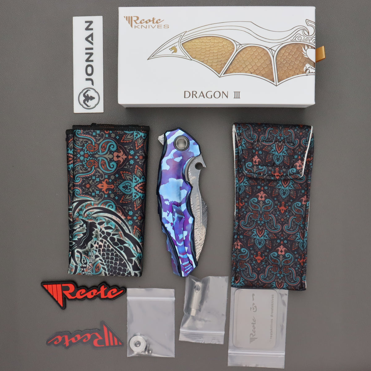 Reate Dragon 3 Damascus Blade Timascus Handle