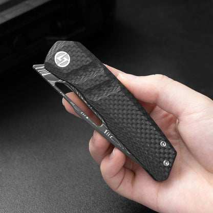 Sworf T077 Damascus Carbon fiber handle Liner Lock slot deployment
