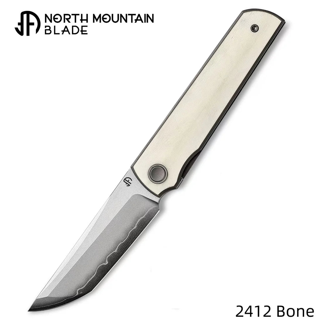 2412-Bone CHOP 4 Front Flipper Folding Knife, Bone Handle, SLD San Mai Steel, Japanese-Style Tanto