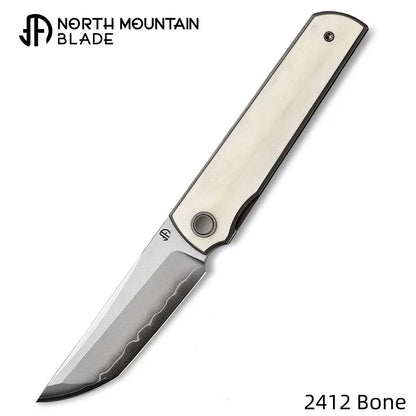 2412-Bone CHOP 4 Front Flipper Folding Knife, Bone Handle, SLD San Mai Steel, Japanese-Style Tanto