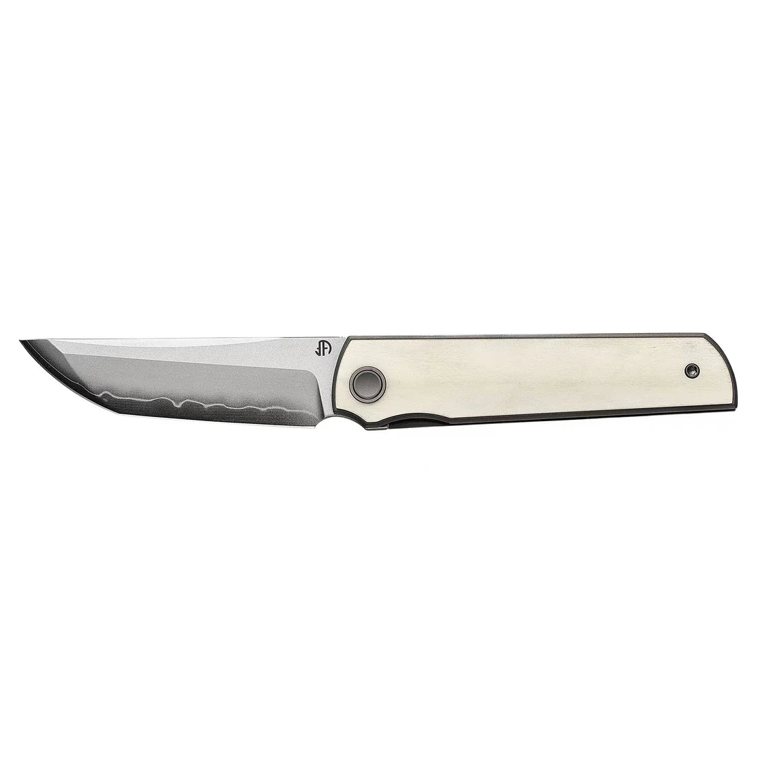 2412-Bone CHOP 4 Front Flipper Folding Knife, Bone Handle, SLD San Mai Steel, Japanese-Style Tanto