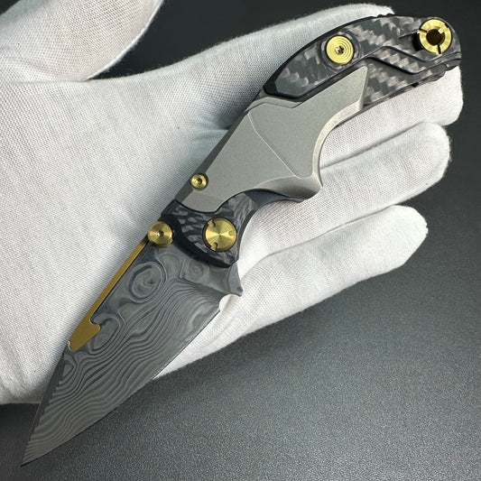 Forever Steel Alkaid carbon fiber and titanium handle Damascus blade steel translate push dagger