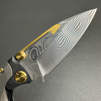 Forever Steel Alkaid carbon fiber and titanium handle Damascus blade steel translate push dagger