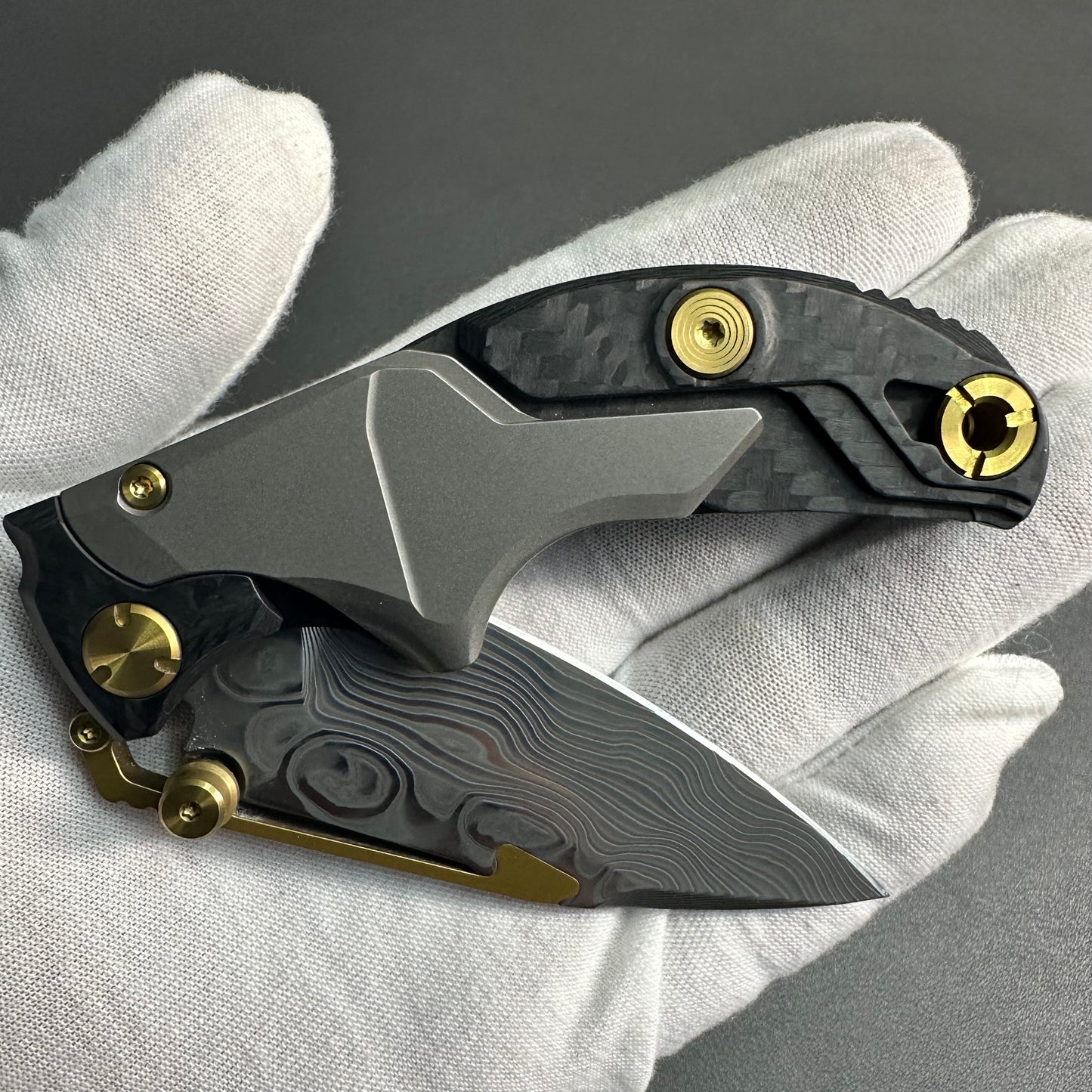 Forever Steel Alkaid carbon fiber and titanium handle Damascus blade steel translate push dagger