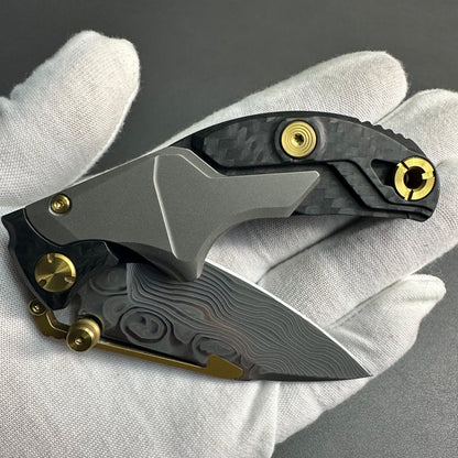 Forever Steel Alkaid carbon fiber and titanium handle Damascus blade steel translate push dagger