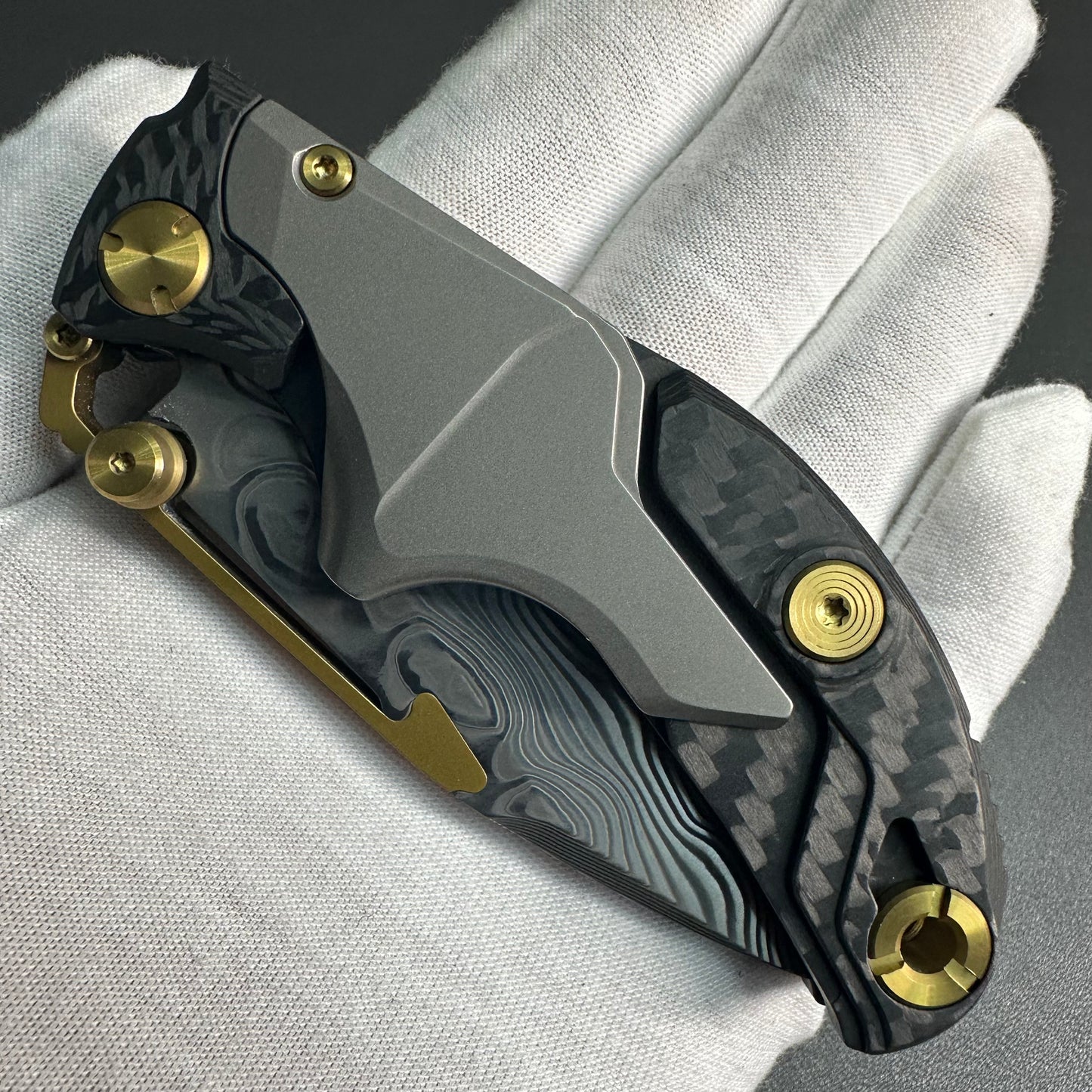 Forever Steel Alkaid carbon fiber and titanium handle Damascus blade steel translate push dagger