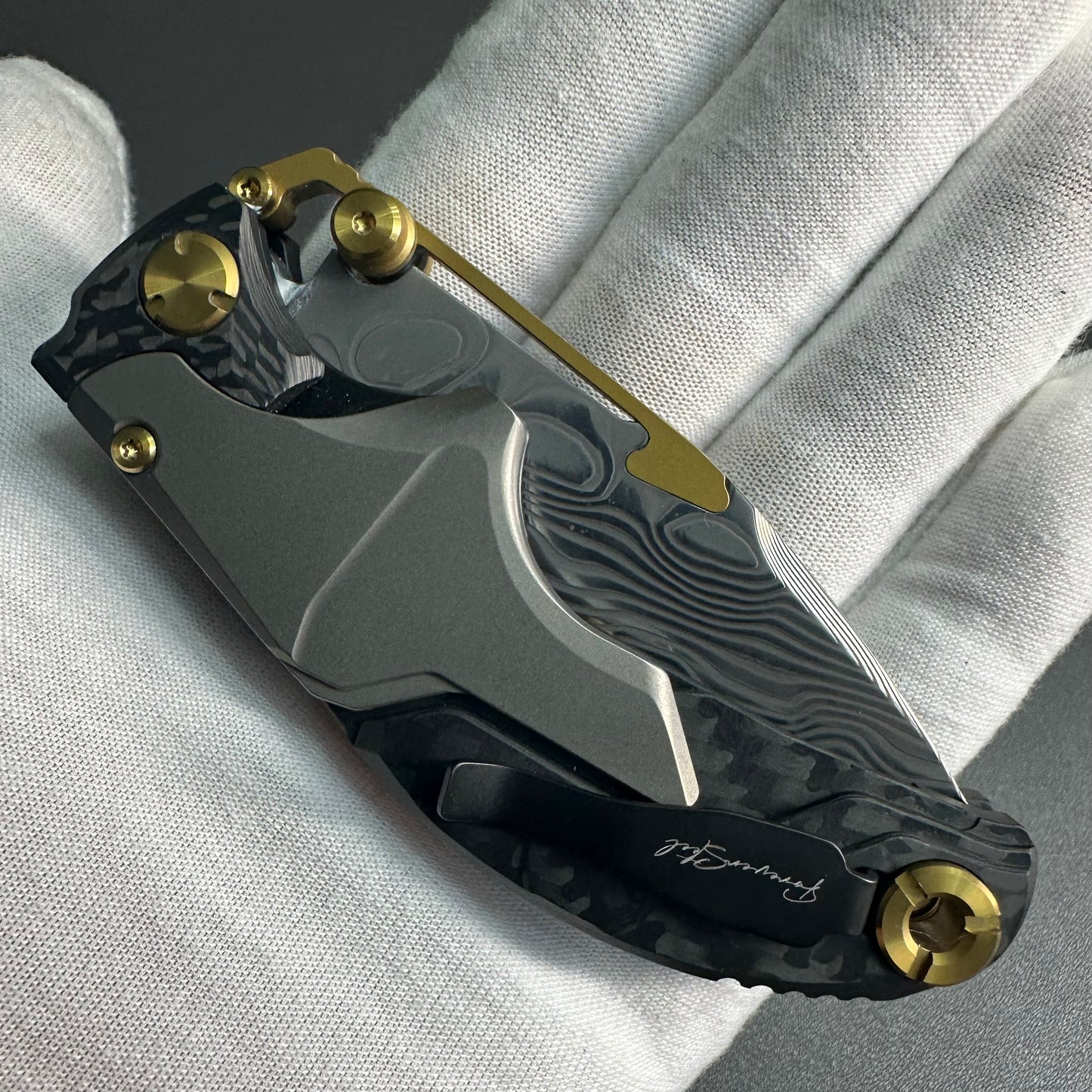 Forever Steel Alkaid carbon fiber and titanium handle Damascus blade steel translate push dagger