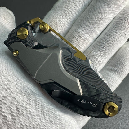 Forever Steel Alkaid carbon fiber and titanium handle Damascus blade steel translate push dagger