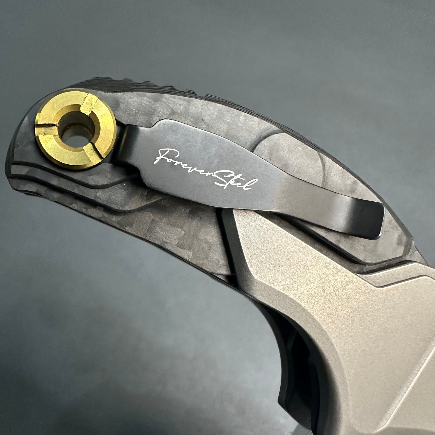 Forever Steel Alkaid carbon fiber and titanium handle Damascus blade steel translate push dagger