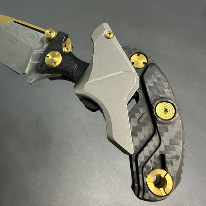Forever Steel Alkaid carbon fiber and titanium handle Damascus blade steel translate push dagger