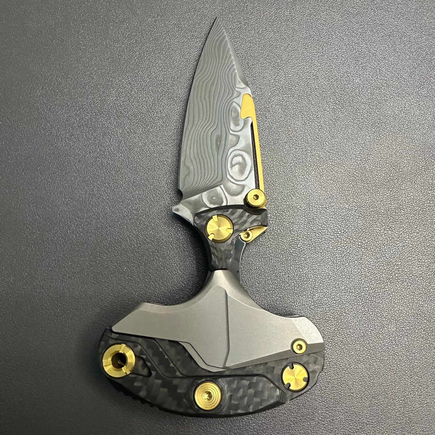 Forever Steel Alkaid carbon fiber and titanium handle Damascus blade steel translate push dagger