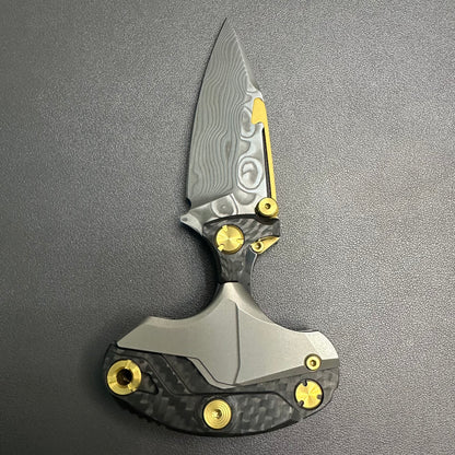 Forever Steel Alkaid carbon fiber and titanium handle Damascus blade steel translate push dagger