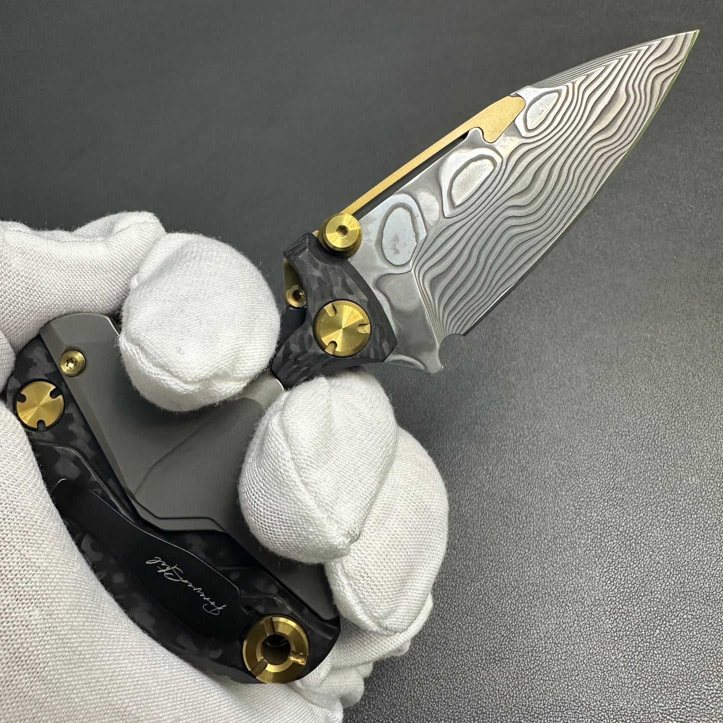 Forever Steel Alkaid carbon fiber and titanium handle Damascus blade steel translate push dagger
