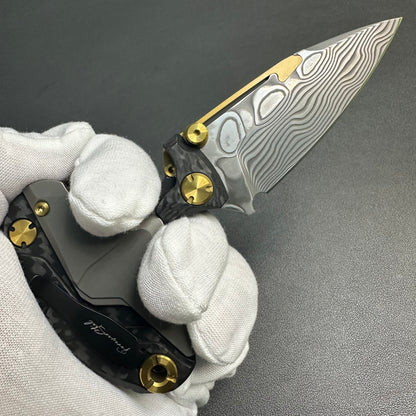 Forever Steel Alkaid carbon fiber and titanium handle Damascus blade steel translate push dagger