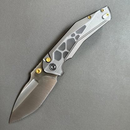CIVIVI Wellmax Thumb Stud & Button Lock Knife Gray Aluminum Handle With Polished Clear Lexan Inlay (3.6" Satin Finished 14C28N Blade) C24008C-1