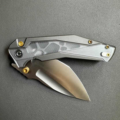 CIVIVI Wellmax Thumb Stud & Button Lock Knife Gray Aluminum Handle With Polished Clear Lexan Inlay (3.6" Satin Finished 14C28N Blade) C24008C-1