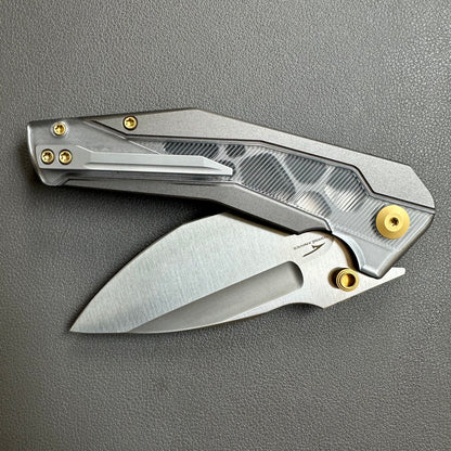 CIVIVI Wellmax Thumb Stud & Button Lock Knife Gray Aluminum Handle With Polished Clear Lexan Inlay (3.6" Satin Finished 14C28N Blade) C24008C-1