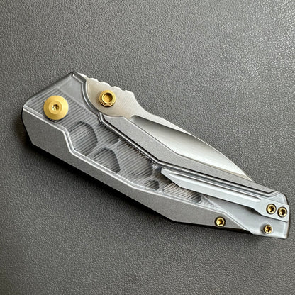 CIVIVI Wellmax Thumb Stud & Button Lock Knife Gray Aluminum Handle With Polished Clear Lexan Inlay (3.6" Satin Finished 14C28N Blade) C24008C-1