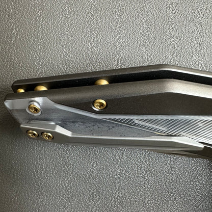 CIVIVI Wellmax Thumb Stud & Button Lock Knife Gray Aluminum Handle With Polished Clear Lexan Inlay (3.6" Satin Finished 14C28N Blade) C24008C-1