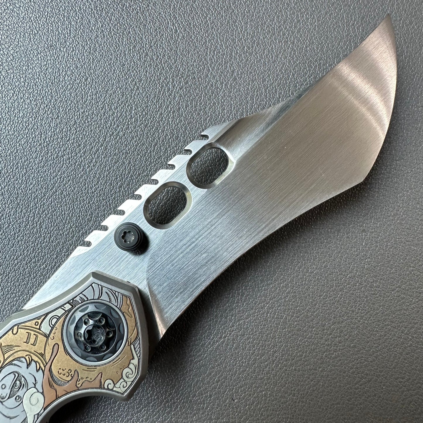 Octopus engraving titanium handle 14C28N steel Bowie blade shape