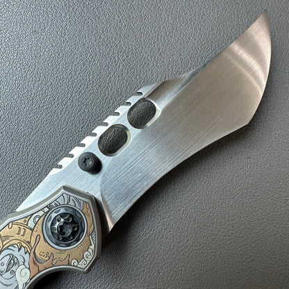Octopus engraving titanium handle 14C28N steel Bowie blade shape