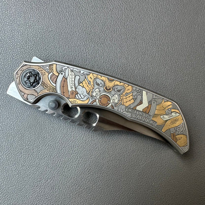 Octopus engraving titanium handle 14C28N steel Bowie blade shape