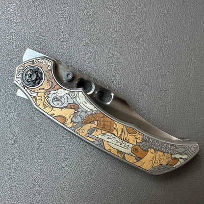 Octopus engraving titanium handle 14C28N steel Bowie blade shape