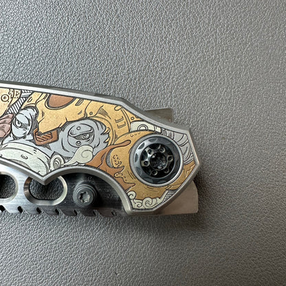 Octopus engraving titanium handle 14C28N steel Bowie blade shape