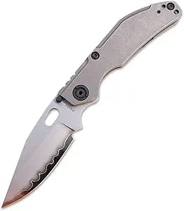 BBNM 2522-Ti Tanto Duane Dwyer Folding Knife 3.62" SLD Satin/Hamon Blade, Gray Titanium Handles (2522-PRGR)