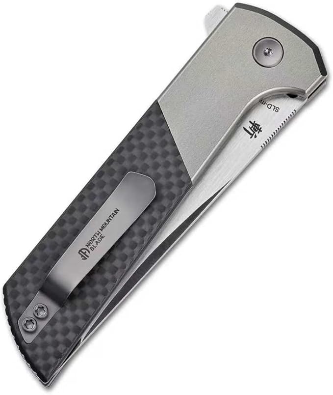 CHOP2 Folding Pocket Tool, 3.35in Tanto Style Edge, SLD Triple-Layer Steel Blade, CNC Aluminum Handle with Carbon Fiber Inlay, EDC Outdoor Utility Knife (2407 GRCF 5)