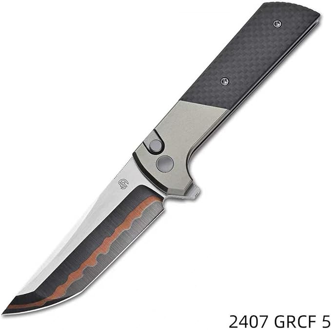 CHOP2 Folding Pocket Tool, 3.35in Tanto Style Edge, SLD Triple-Layer Steel Blade, CNC Aluminum Handle with Carbon Fiber Inlay, EDC Outdoor Utility Knife (2407 GRCF 5)