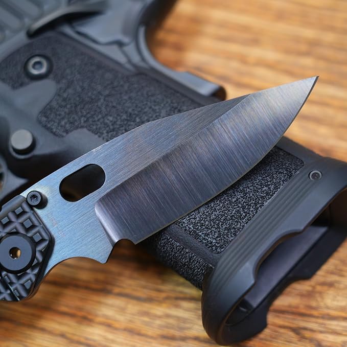 BBNM 2522-Ti Tanto Duane Dwyer Folding Knife 3.62" SLD Satin/Hamon Blade, Gray Titanium Handles (2522-PRGR)