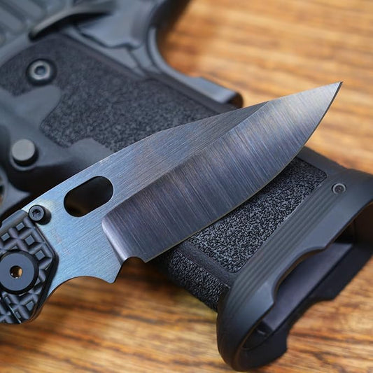 BBNM 2522-Ti Tanto Duane Dwyer Folding Knife 3.62" SLD Satin/Hamon Blade, Gray Titanium Handles (2522-PRGR)