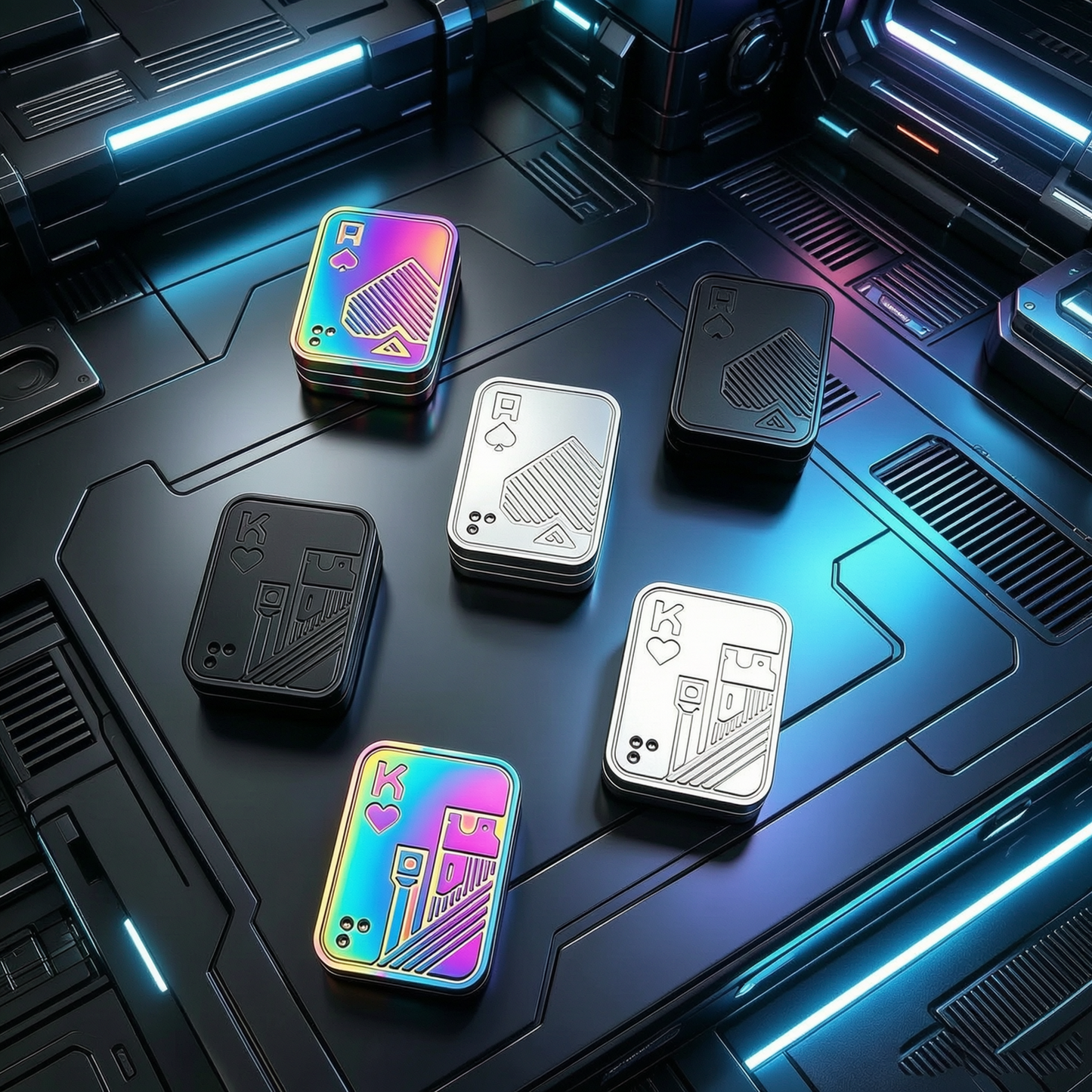 All-metal side-pushing ghost cards, old K and old A three-layer stress-relieving card pushing EDC stress-relieving toy, a black technology magic tool