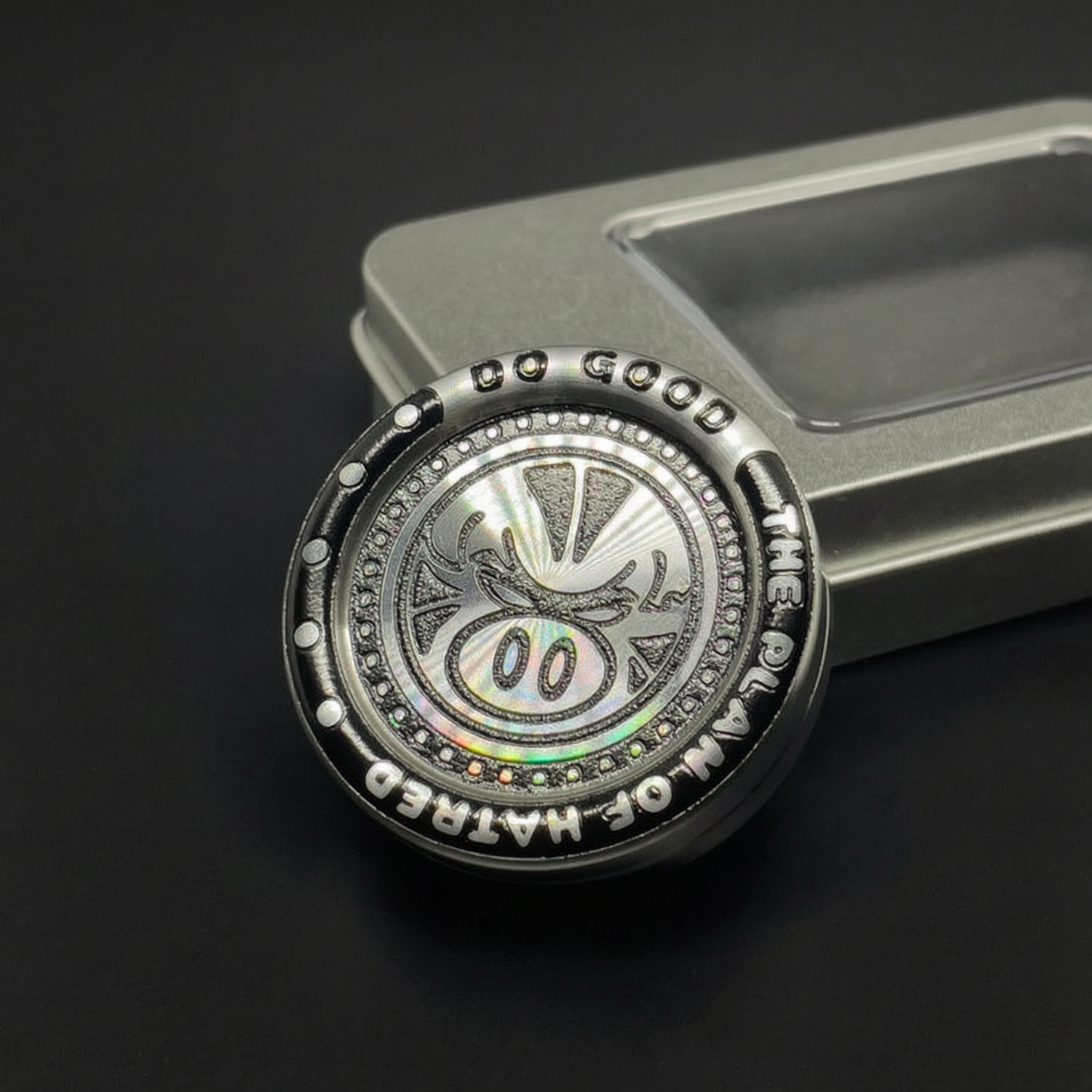 Metal edc toy, stainless steel poppa coin hand play piece, fingertip gyroscope, stress-relieving black technology card-pushing tool